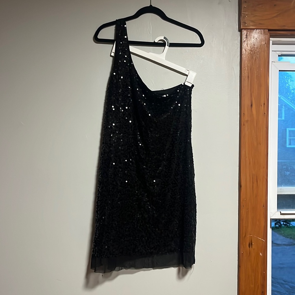 Plus size one shoulder black sequin dress